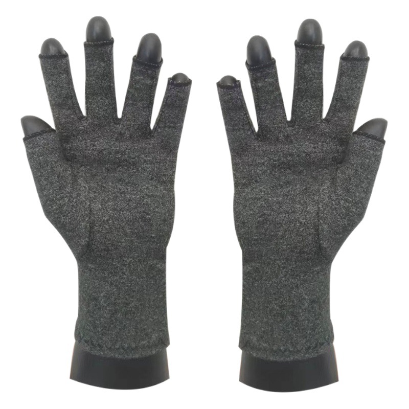 Transfronterizo Amazon cáñamo gris medio dedo guantes de salud ciclismo fitness inflamación cuidado de las articulaciones guantes de presión punto cuentas antideslizante