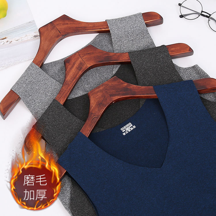 가을과 겨울 얇은 기모 열 조끼 남자 속옷 V-NECK 슬림-맞는 탄성 플러스 사이즈 트레이스 조끼