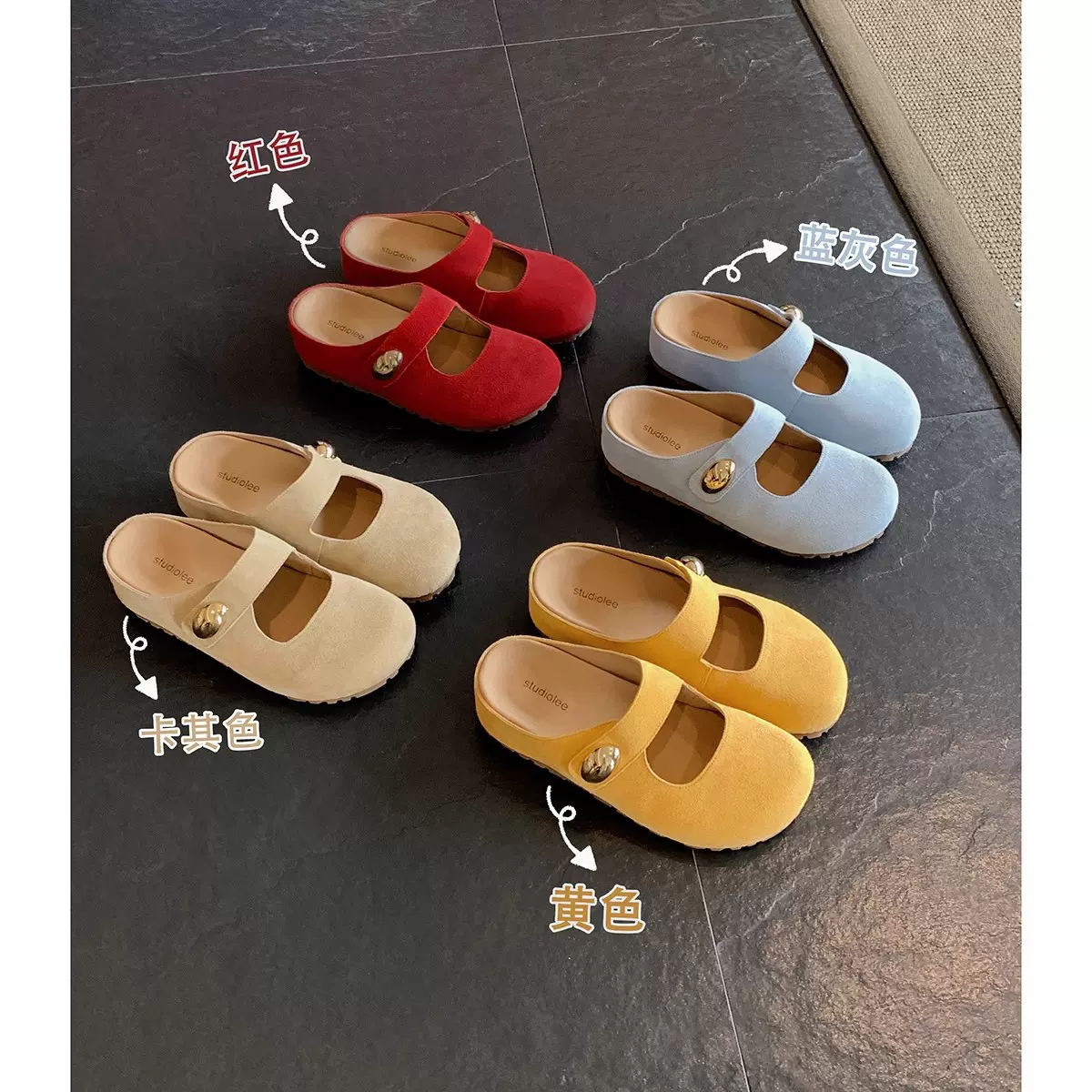 现货秒发！葡萄妈同款鞋增高5cm小金豆圆头真皮玛丽珍勃肯半拖鞋