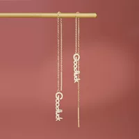 14K золото уха линии женские простые золотые буквы GOODLUCK уха иглы серьги золотые украшения 23067