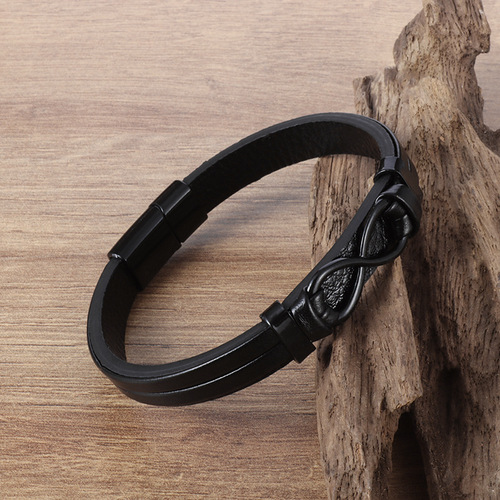 Hot-selling Men's Leather Digital-8 Magnetic Buckle Leather Rope Bracelet—Factory Direct Supply of Woven Leather Bands