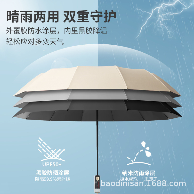 全自动防回弹黑胶防晒防紫外线24骨双龙骨加大遮阳雨伞安全节节收|undefined