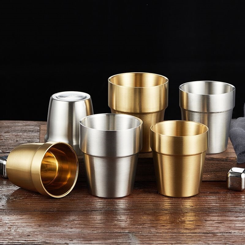 304 stainless steel double-layer water cup, barbecue restaurant beer cup, hotel small tea cup, beverage cup, Korean-style dining cup 304 stainless steel double-layer water cup, barbecue restaurant beer cup, hotel small tea cup, beverage cup, Korean-style dining cup