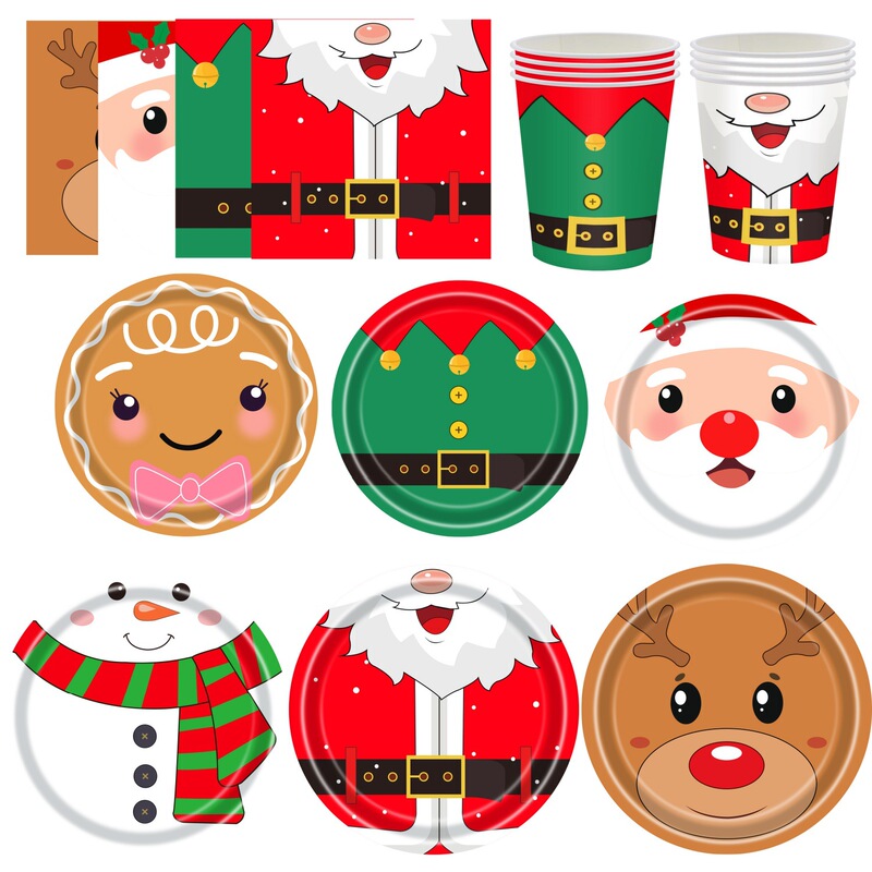 Christmas Theme Party Decoration Tableware Set Santa Claus Kidsren's Birthday Party Disposable Paper Plates and Cups