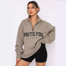 欧美2024亚马逊跨境外贸秋冬新款休闲百搭半开领拉链印花长袖卫衣