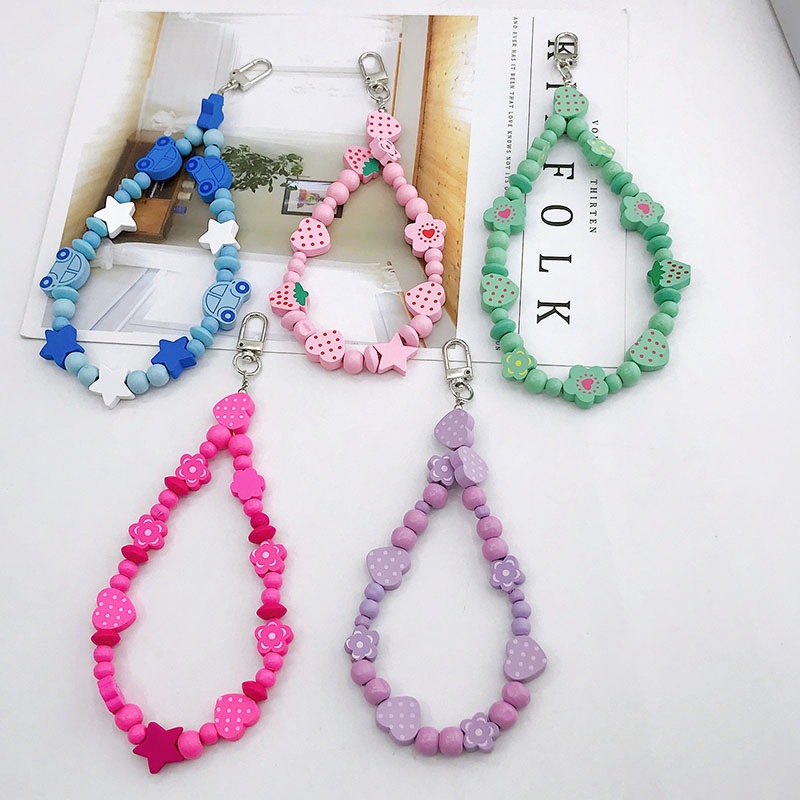 饰品新款水果木珠吊坠diy饰品配件木质爱心手工串珠门扣吊坠