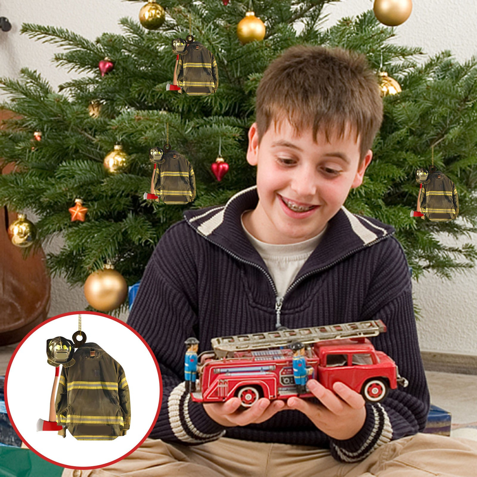 Bombero de dibujos animados transfronterizo colgante creativo hogar árbol de navidad decoración colgante de acrílico
