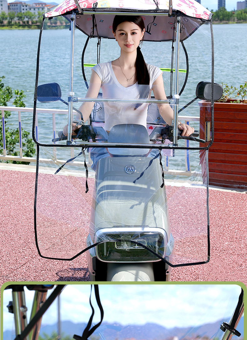Folding Canopy for Electric Vehicles, Sunshade and Rain Cover with Large Windows, No Assembly Required, Ready to Use, Cross-Border Supply
