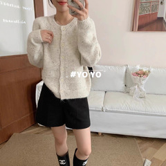 韩版羊毛亮片针织开衫女2025秋冬新款圆领宽松休闲百搭毛衣外套潮