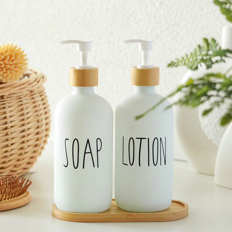 Glass Hand Sanitizer Bottle16oz Push Type Dispensing Bottle Empty Bottle Matt White Letter Shampoo Bottle