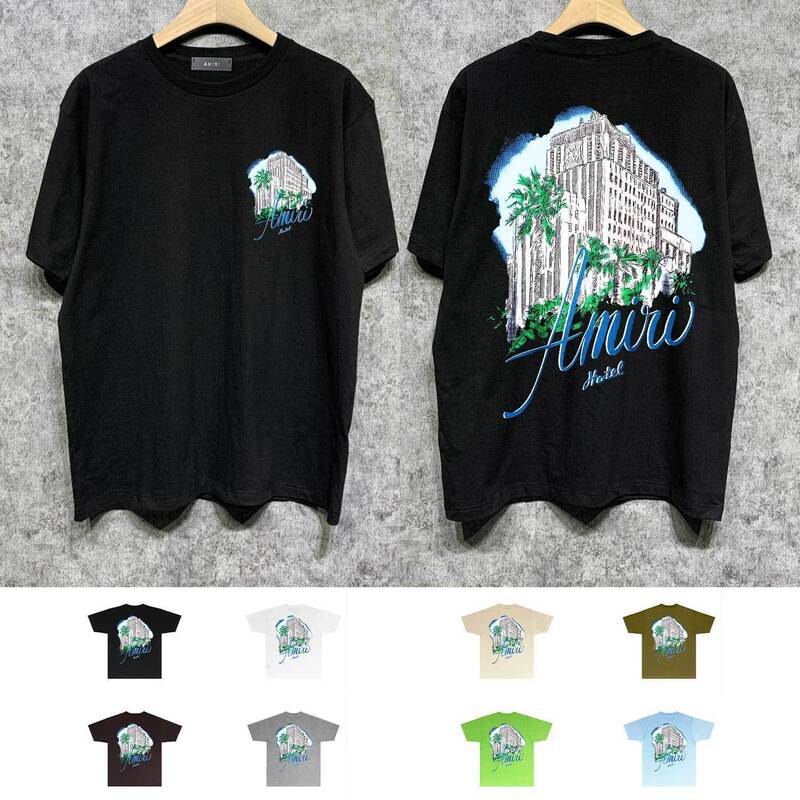 Always in stock, cross-border trendy streetwear Amiri, loose casual unisex versatile multi-color crew neck T-shirt Always in stock, cross-border trendy streetwear Amiri, loose casual unisex versatile multi-color crew neck T-shirt