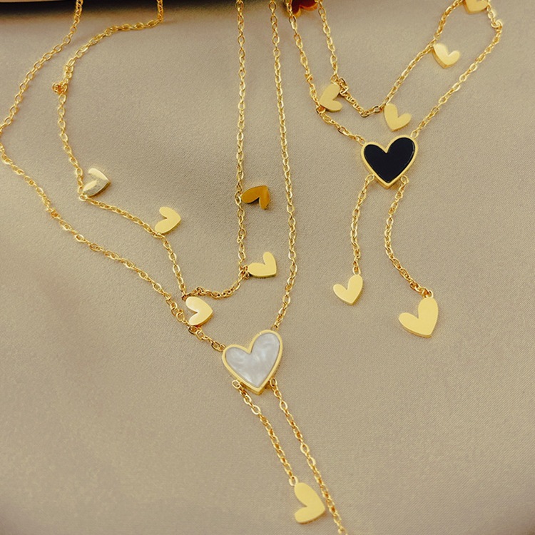 Shell Inlay Material Layered Necklaces Classification Sweet Simple Style Heart Shape Titanium Steel Plating Inlay Shell 18k Gold Plated Layered Necklaces