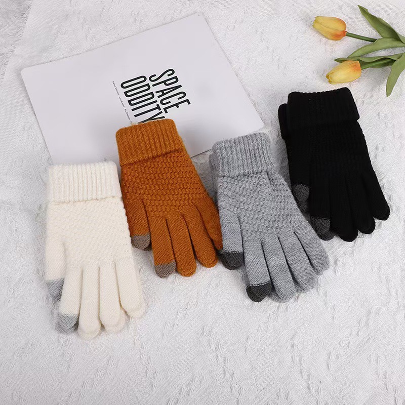Winter Outdoor Riding Cold-proof Windproof Touch Screen Wool Gloves Winter Knitted Gloves for Men and Women Warm Thickened fleece-lined