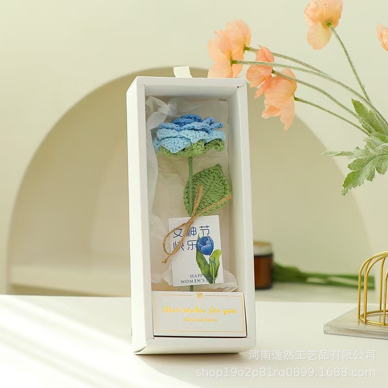 高級ギフトボックス入り毛糸の花完成品、ひまわり、バラ、チューリップ、手編みの花、造花、越境販売|undefined