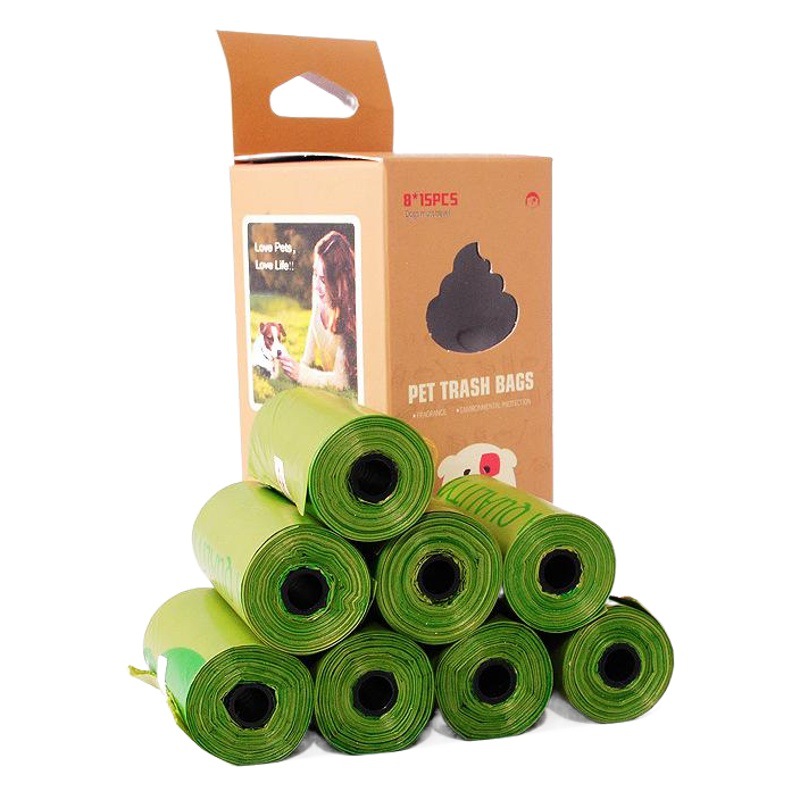 Comercio exterior transfronterizo bolsa de basura para mascotas degradable bolsa de caca de perro 8/caja 15/rollo