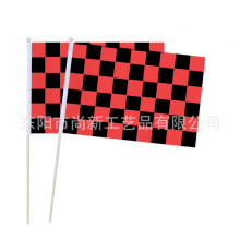 跨境现货14×21cm多尺寸方格手摇旗 黑白格赛车旗涤纶带杆旗帜