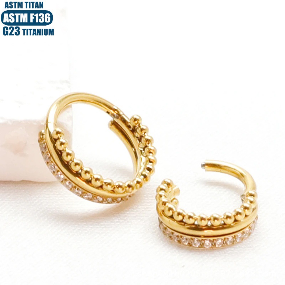 Nose Titanium Alloy Side Zircon Welded Beads Seamless Open Ring Piercing Jewelry Nose Ring Earrings Ear Bone Ring detail image 7