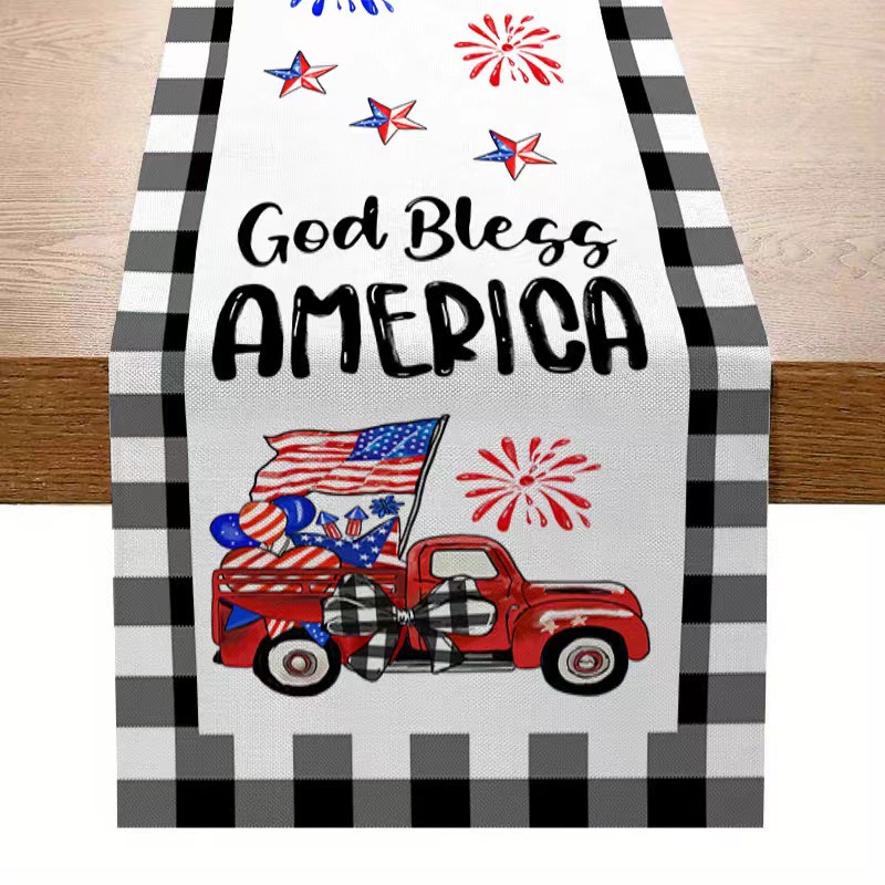 7.14 Día de la Independencia de los Estados Unidos bandera de mesa mesa de té decoración de mesa de aislamiento térmico lino impresa mesa decoración de tela