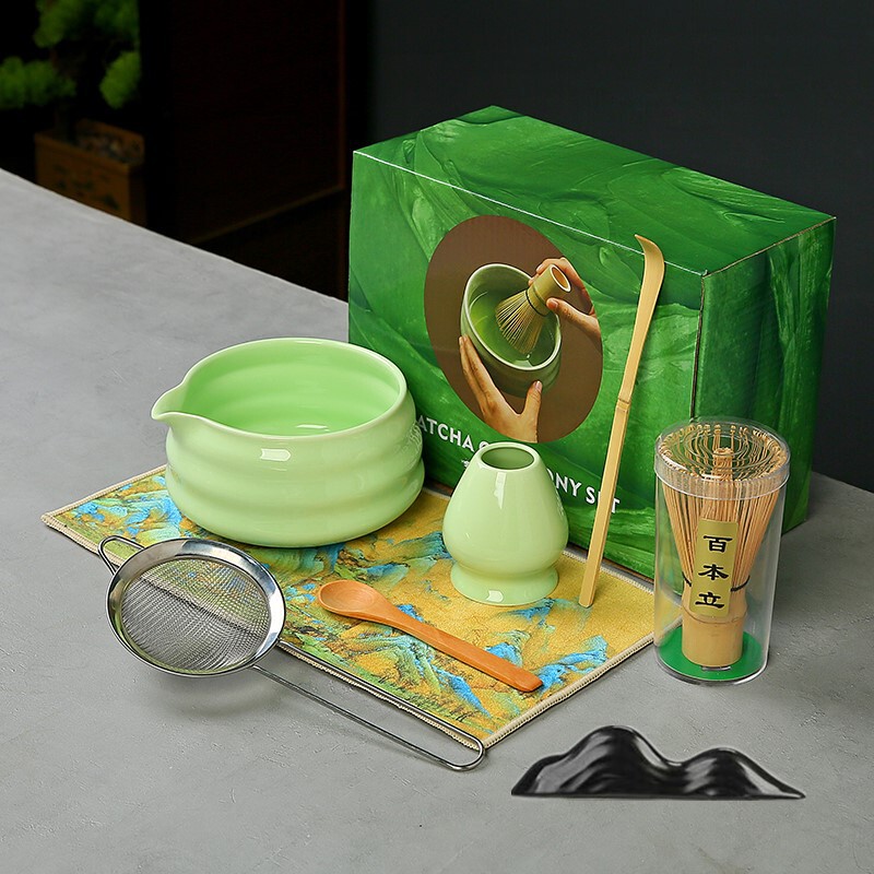 国境を越えた抹茶ツールセット 竹茶筅 ティートレイ ティースプーン ティーピック 百本立 陶器抹茶ボウル 和風|undefined