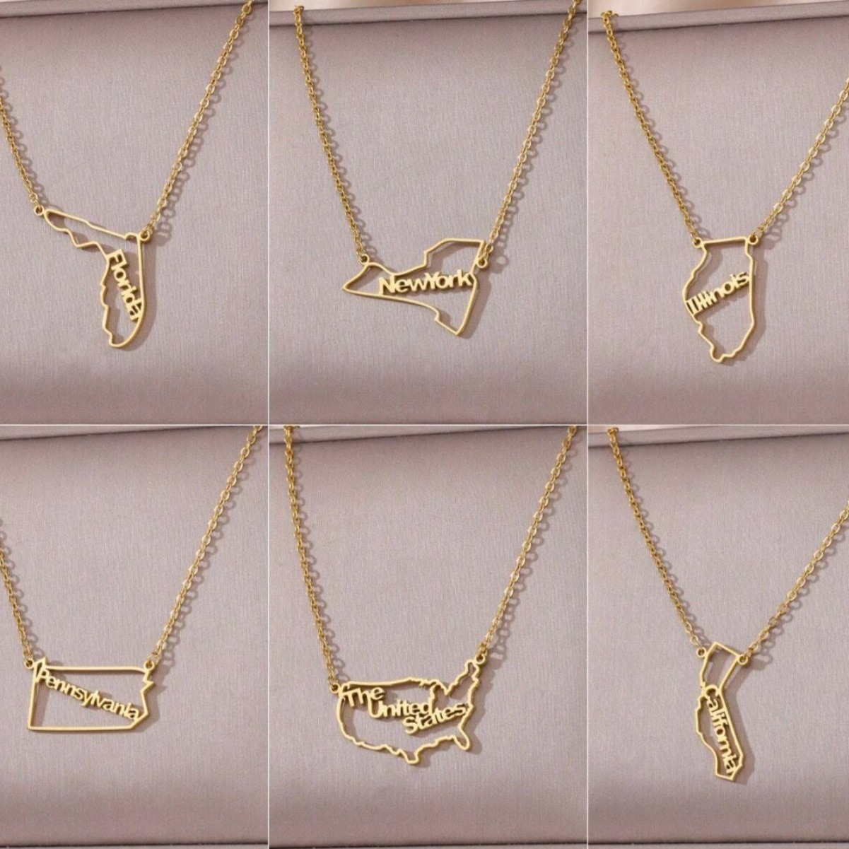 2024 Fashion American State Outline Topographic Map Pendant Necklace Casual Design Jewelry New Popular Jewelry
