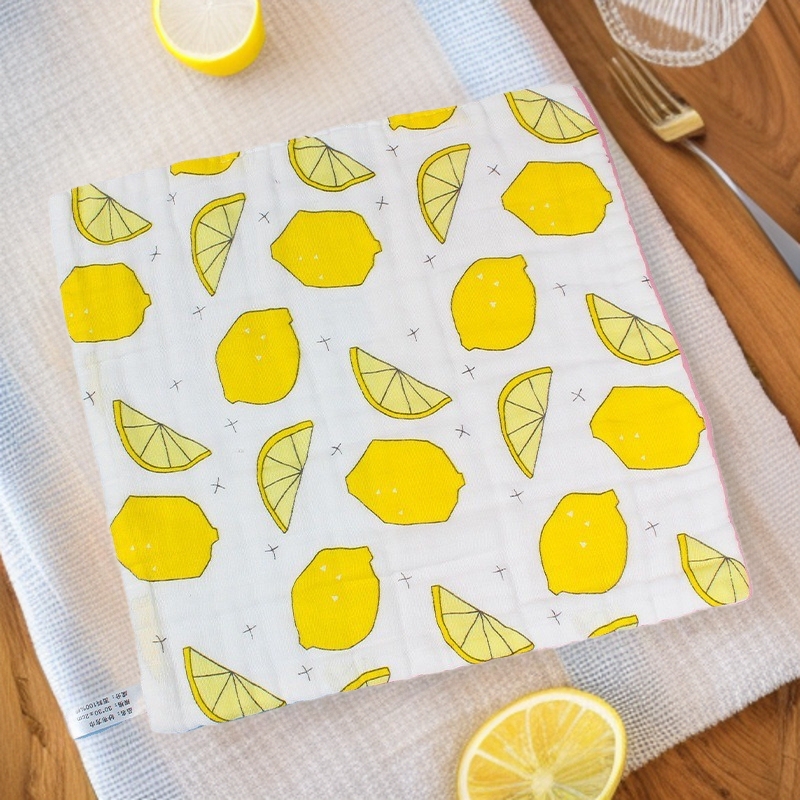 High-Density Pure Cotton Six-Layer Gauze Square Towel 30*30 Cartoon Print Absorbent Baby Kindergarten Towel Saliva Cotton Gauze