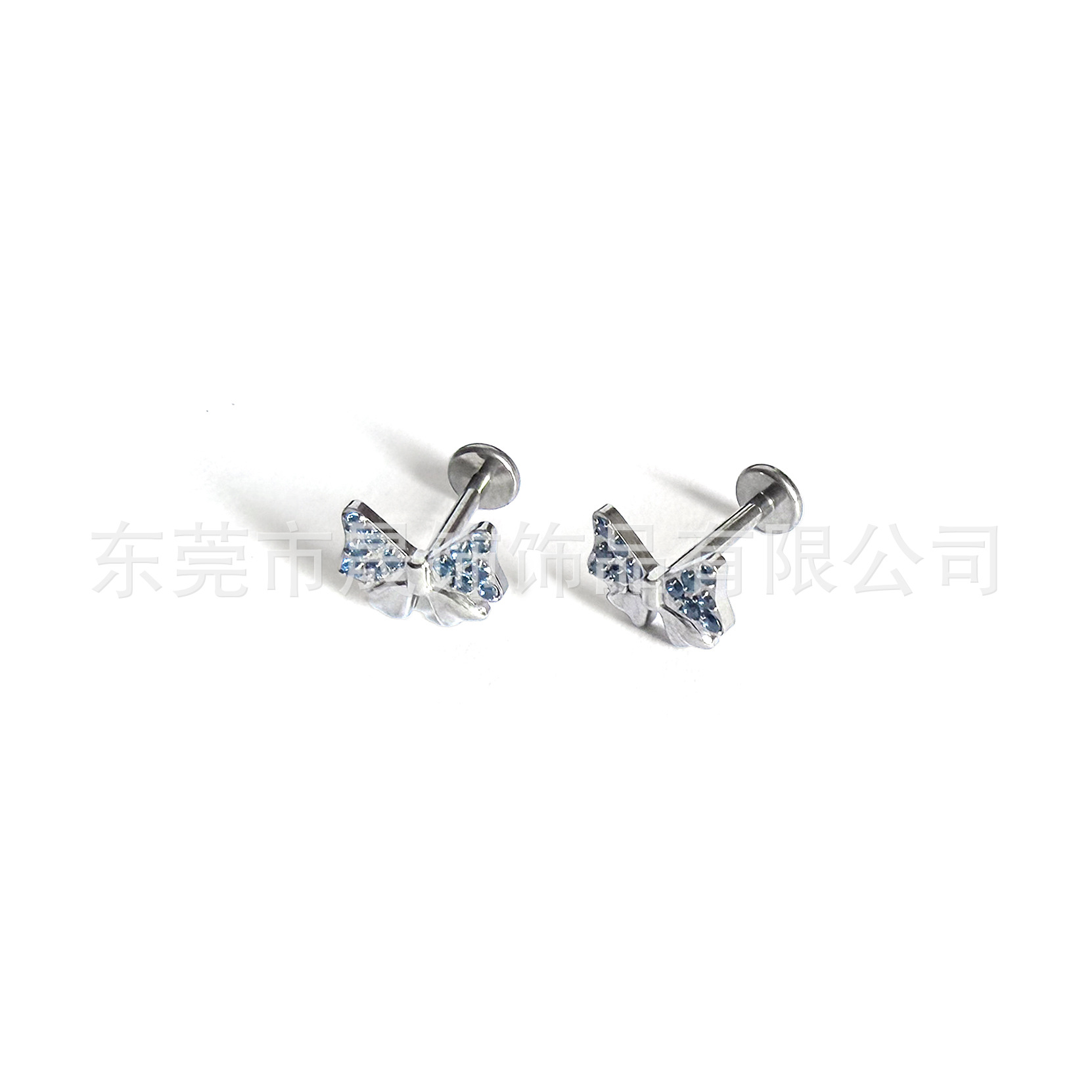 F136钛耳钉耳骨钉蝴蝶结镶嵌锆石G23钛合金人体穿刺饰品配件