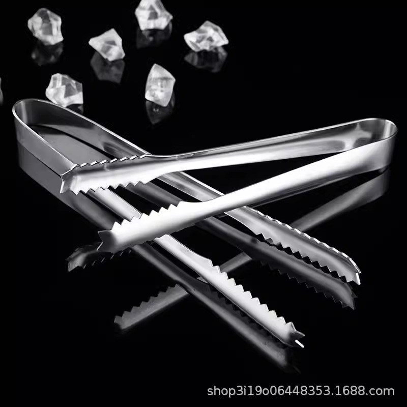 Clip de hielo grueso de acero inoxidable antideslizante pequeño clip de hielo pinza de granos de azúcar cubano clip de alimentos leche tienda de té silicona clip de hielo