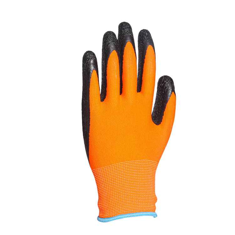 劳保手套13针橡胶皱纹平挂防滑橙黑牢固广州批发