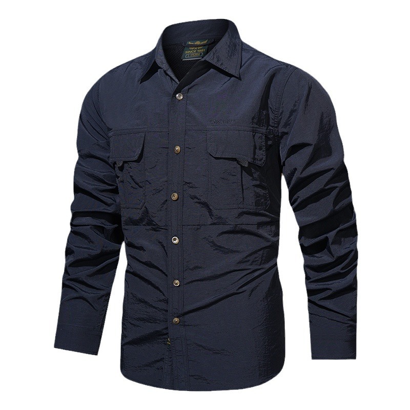 Otoño y invierno nueva camisa táctica de manga larga al aire libre para hombres delgada transpirable multi-bolsillo camisa de secado rápido cuello montañismo hombre