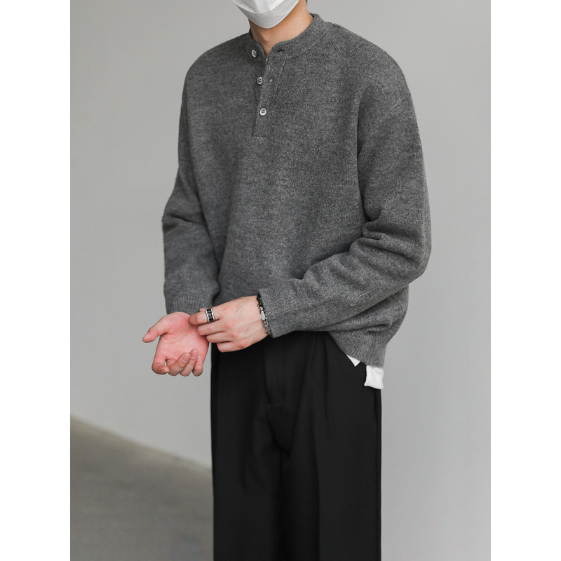 High-end Retro Henry Collar Sweater Men's Autumn and Winter Long-sleeved Top Fashionable INS Pullover Base Sweater