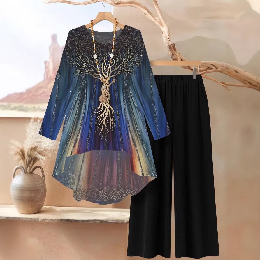 Women's Casual Printed Pant Set Loose-fitting Plus-size Outfit_voghion.com