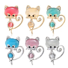 貓眼石小貓咪女士佩戴胸針 可愛韓鑲鑽版胸花 配飾 服飾裝飾批發