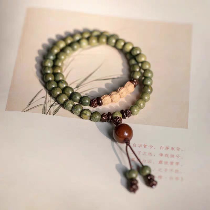 Green sandalwood Buddha beads passion seed double circle bracelet hand-held men's and women's plate sandalwood bracelet female wooden lucky couple