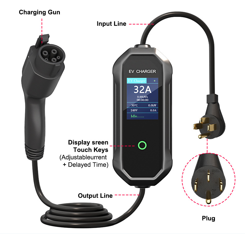 Type1 American Standard Charging Pile 7.68Kw Tesla Wenjie New Energy Vehicle Portable Charging Gun Charging Pile