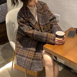 格子外套女2026年春季新款韩版复古洋气减龄小香风呢子外套女春秋