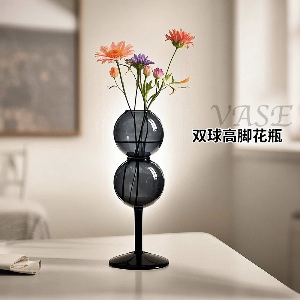 Творческая высокая ваза с гидропонным пузырьком стеклянная ваза серая сферическая цветочная композиция для украшения стола с фабрики оптом