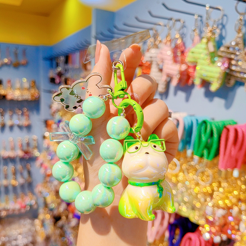 Llavero bulldog lindo creativo exquisito llavero de coche Cordón de teléfono móvil Gafas de color degradado de resina de galvanoplastia