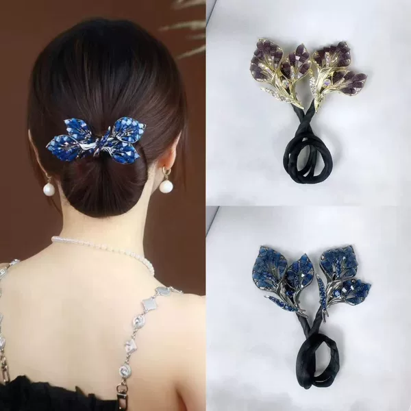 2024 New Style Hair Twister Red Sparkling Diamond Ginkgo Leaf Twist Clip Flower Bud Bun Clip Hair Accessory Elegant Hair Styling Tool