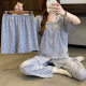 Fairy Wind Cloud Cotton Pajamas Women's Summer New Bow Home Clothes Lace Round Neck Short Sleeve Three-Piece Set Wholesale