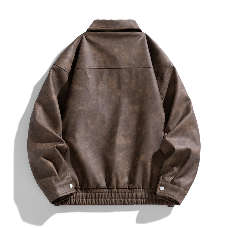 Chaqueta de cuero de la locomotora Zhengyu retro convencional Pu hombre y mujer estilo universal primavera y otoño moda chaqueta de cuero suelta chaqueta de trabajo