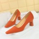 6186-2 Korean Edition Fashion Versatile Simple Fit High Heel Thick Heel Shallow Mouth Square Head Satin Women's Shoes High Heel Shoes Single Shoe