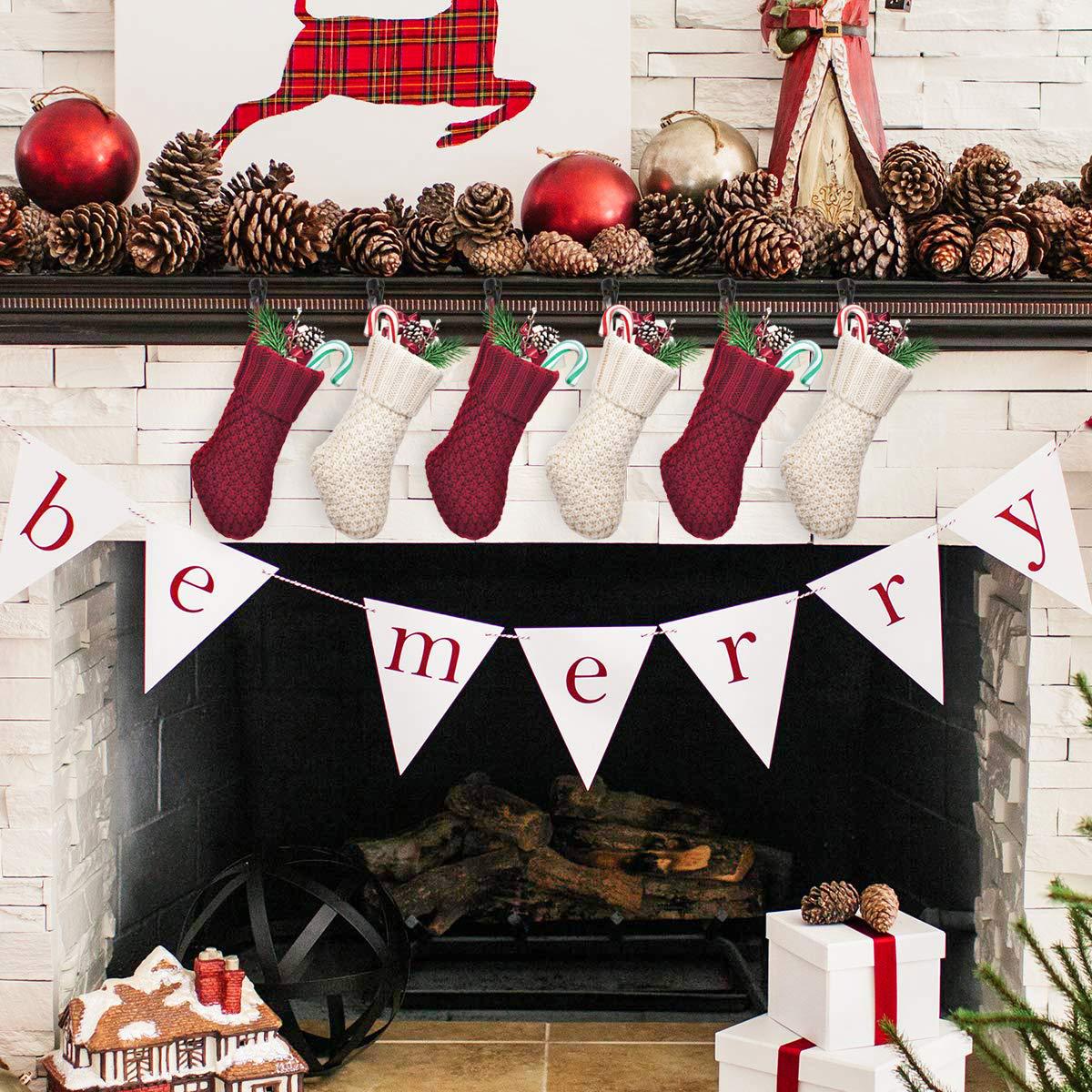 Nueva decoración navideña transfronteriza calcetines de regalo de Navidad de punto de color sólido estilo rústico decoración del árbol de Navidad chimenea calcetines colgantes