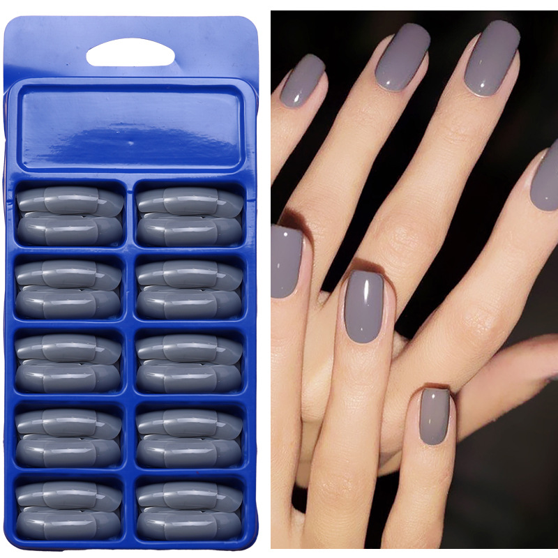 120 piezas de uñas falsas de color sólido desnudas cuadradas cortas desmontables de uñas en una caja azul