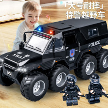 仿真萨满警察车合金八轮惯性越野车模型车灯可亮七开门儿童玩具车