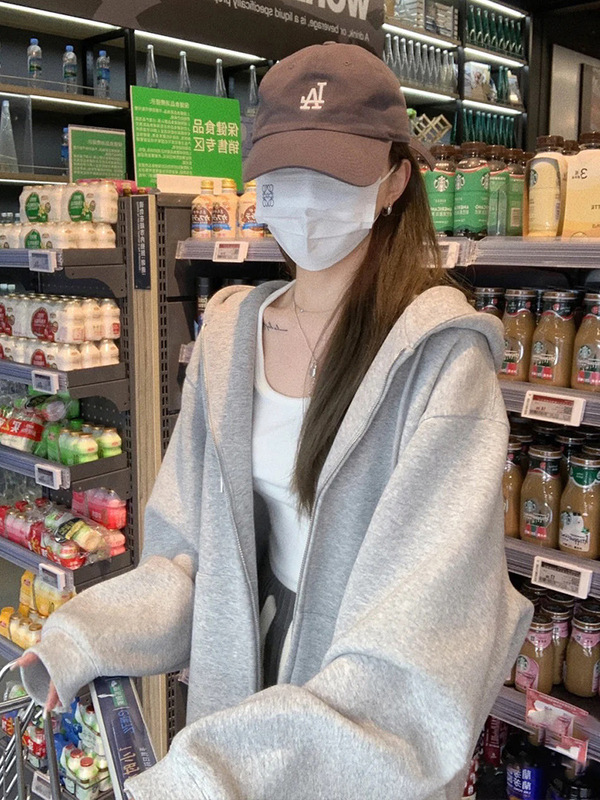 新型のパーカーのコートの女性の帽子と春と秋の冬の塩は怠惰な風のins潮とベルベットのゆったりしたカーディガンのファスナーの長袖です。|undefined
