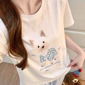 睡衣女夏季带胸垫纯棉短袖夏长裤简约ins薄休闲韩风家居服