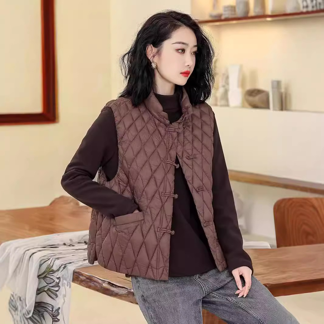 Chaleco de algodón de pluma para mujeres 2024 otoño y invierno nuevo estilo coreano de algodón suelto hombro collar chaleco de algodón chaleco de caballo abrazadera chaqueta