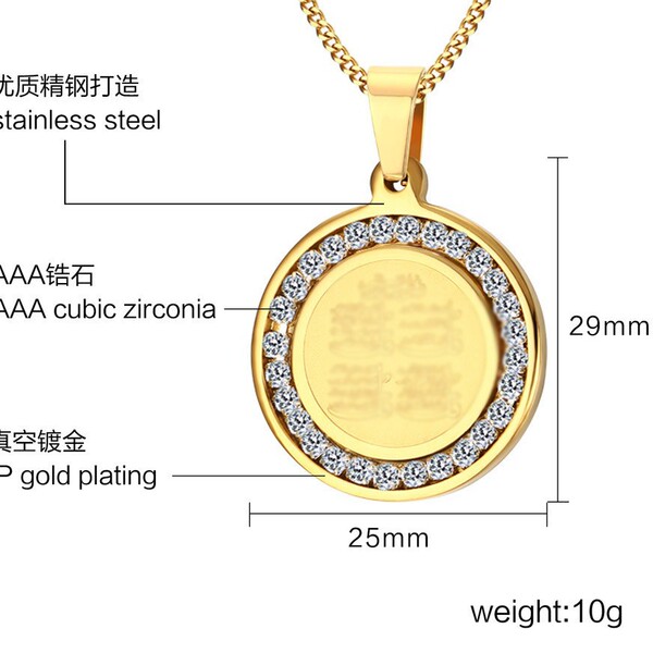 golden pendant stainless steel with zircon