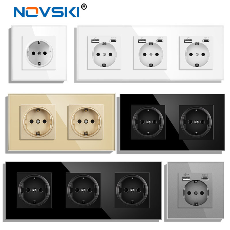 82-type European standard socket, European standard German plug with integrated USB charging and type-C, EU wall-mounted concealed socket panel 82-type European standard socket, European standard German plug with integrated USB charging and type-C, EU wall-mounted concealed socket panel