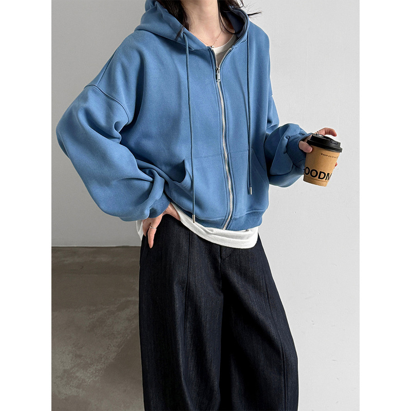 LUXI casual hooded sweatshirt for women, autumn new loose-fit American retro cardigan with zipper, top 21127 LUXI casual hooded sweatshirt for women, autumn new loose-fit American retro cardigan with zipper, top 21127